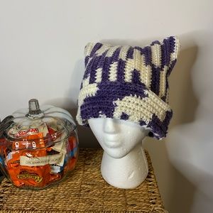 Handmade Purple White Cat Beanie Hat